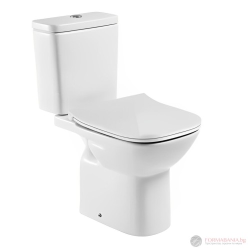 Roca Debba Square close-coupled floor-standing toilet with soft-close seat, horizontal outlet, 35.5×65.5×76 cm, gloss white