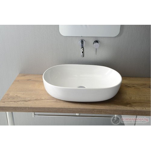 Мивка Bathco Caleo, овална, за монтаж върху плот, 60.5×42×14 см, бял гланц