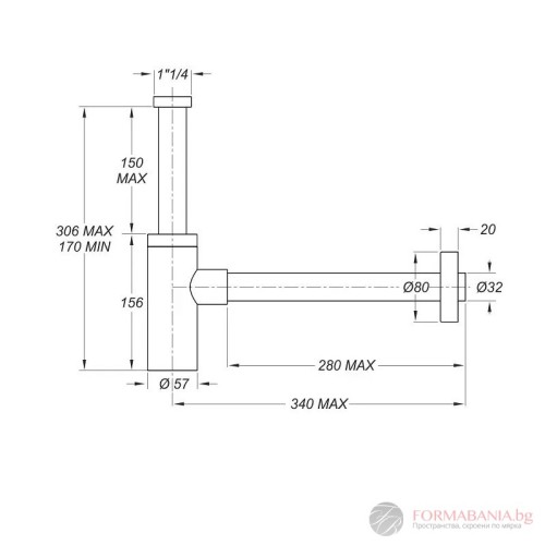 Декоративен сифон за мивка Bonomini Inoxmater, Ø32 мм, 1 1/4", сатен