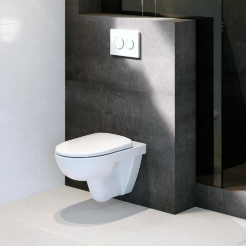 Geberit Duofix concealed cistern frame set with Selnova wall-hung WC, 53×36 cm, with seat, cistern and Delta01 flush plate, chrome gloss