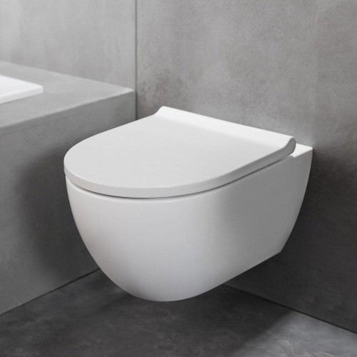 Geberit Duofix Sigma 12 concealed cistern frame set with Acanto wall-hung WC, 53.5×36 cm, Slim Soft-Close seat, cistern and flush plate, chrome gloss