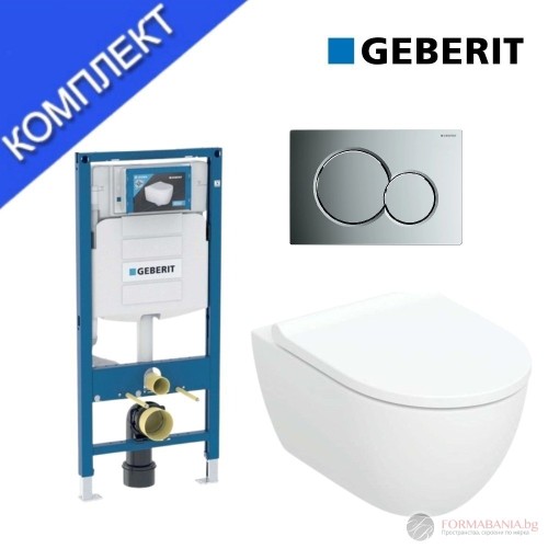 Geberit Duofix Sigma 12 concealed cistern frame set with Acanto wall-hung WC, 53.5×36 cm, Slim Soft-Close seat, cistern and flush plate, chrome gloss