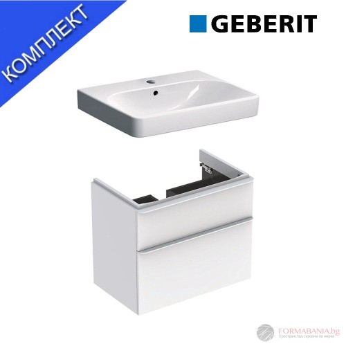 Шкаф за баня, с мивка Geberit Smyle Square, 2 чекмеджета, 58×47×62 см, бял гланц
