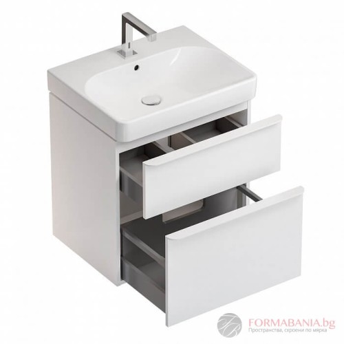 Шкаф за баня, с мивка Geberit Smyle Square, 2 чекмеджета, 58×47×62 см, бял гланц