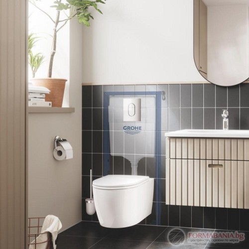 Комплект структура за вграждане Grohe Solido, окачена тоалетна Bau Ceramic, 37×52 см, Soft-Close седалка, казанче и бутон, хром гланц