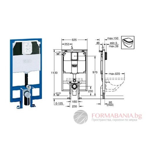 Структура за вграждане Grohe Rapid SL, за окачена тоалетна, 113×50 см