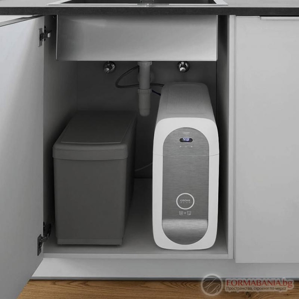 Система за пречистване и газиране на вода Grohe Blue Home, с кухненски смесител с L-чучур и издърпване, черен мат