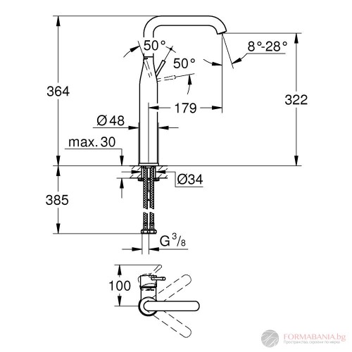Смесител Grohe Essence New, за мивка, размер XL, с изпразнител, графит мат