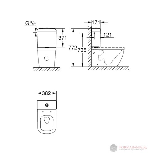 Казанче за моноблок Grohe Euro Ceramic, с долно водоподаване, двоен бутон, 38,5×17×37 см, бял гланц