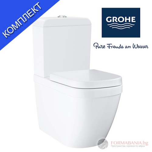 Моноблок Grohe Euro Ceramic, седалка с плавно затваряне и капак, хоризонтално оттичане, 67×37×77.1 см, бял гланц