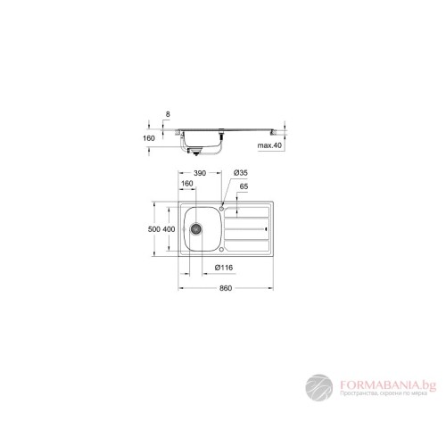 Кухненска мивка Grohe K200, инокс, за монтаж върху плот