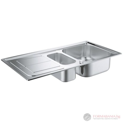 Кухненска мивка Grohe K300, инокс, за монтаж върху плот, с две корита