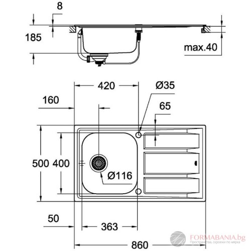 Кухненска мивка Grohe K400, инокс, за монтаж върху плот