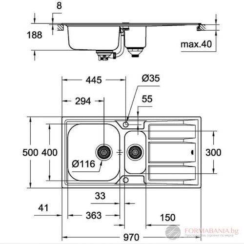 Кухненска мивка Grohe K400, с плот за отцеждане и две корита