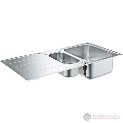 Двойна кухненска мивка Grohe K500, неръждаема стомана, с отцедник