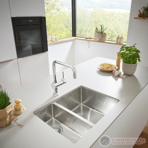 Двойна кухненска мивка Grohe K700 за монтаж под плот, неръждаема стомана