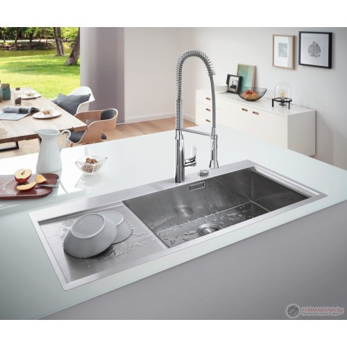 Кухненска мивка Grohe K1000 с отцедник вляво за монтаж под плот, неръждаема стомана