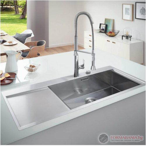 Кухненска мивка Grohe K1000 с отцедник вляво за монтаж под плот, неръждаема стомана