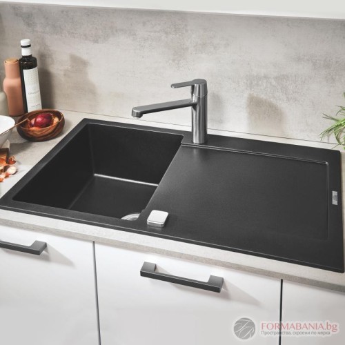 Кухненска мивка Grohe K500 с отцедник за вграждане, черен гранит