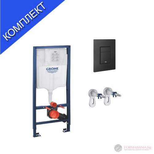 Структура за вграждане Grohe Even Black, 113×50 см, 3 в 1, казанче и двоен бутон, черен мат