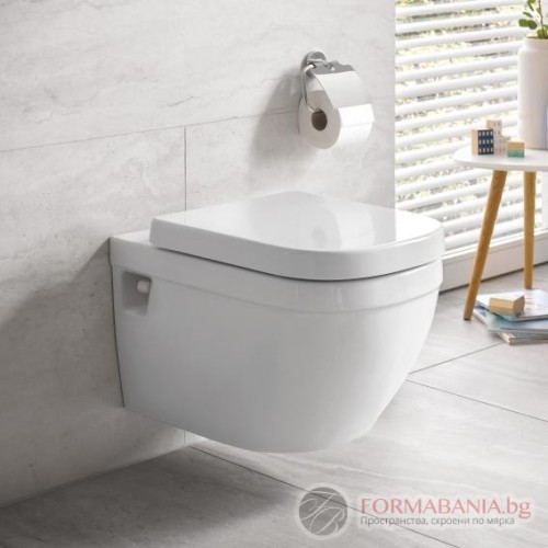 Комплект структура за вграждане Grohe, окачена тоалетна Euro Ceramic, 37.5×54 см, Soft-Close седалка, казанче и овален бутон, хром гланц