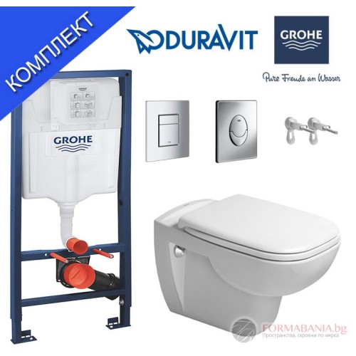 Комплект структура за вграждане Grohe Rapid SL, окачена тоалетна Duravit D-Code, 35.5×54.5 см, Soft-Close седалка, с казанче