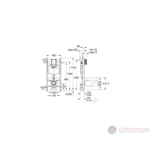 Структура за вграждане Grohe Rapid SL Project, за окачена тоалетна, 113×50 см