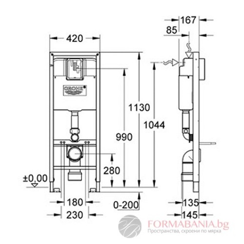 Структура за вграждане Grohe Rapid SL, за окачена тоалетна, 113×42 см