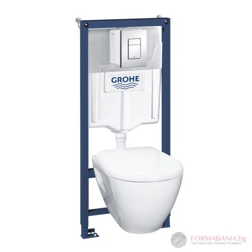 Комплект структура за вграждане Grohe Solido Perfect, 4 в 1, с окачена тоалетна 35,5×52 см, бял гланц/хромиран бутон