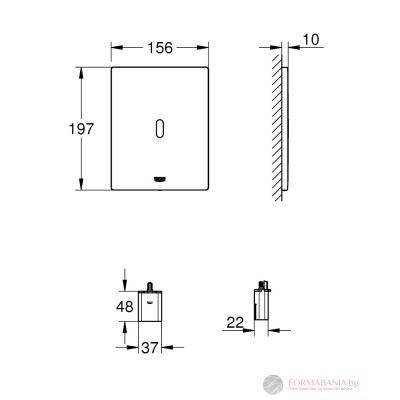 Инфрачервен активатор за вградено казанче Grohe Tectron Bau E, 15,6×19,7 см, с батерия, черен мат