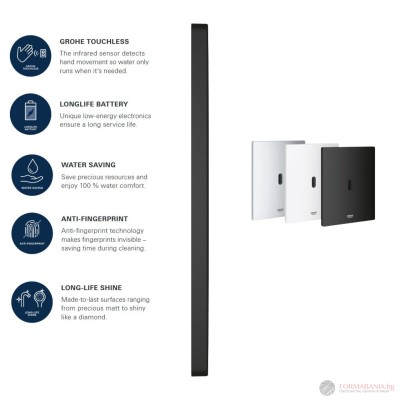 Инфрачервен активатор за вградено казанче Grohe Tectron Bau E, 15,6×19,7 см, с батерия, черен мат