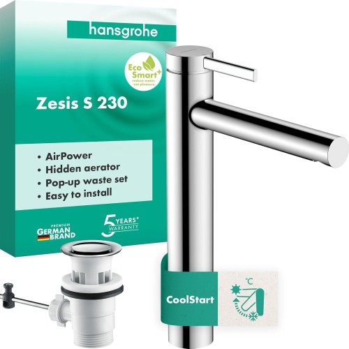 Висок смесител за мивка Hansgrohe Zesis S CoolStart, с изпразнител, хром