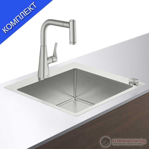 Иноксова кухненска мивка Hansgrohe, със смесител