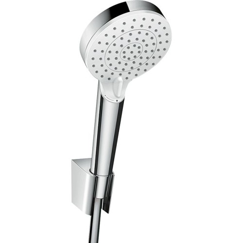 Душ комплект Hansgrohe Crometta Vario EcoSmart, с ръчен душ, шлаух и стенен държач, бял/хром