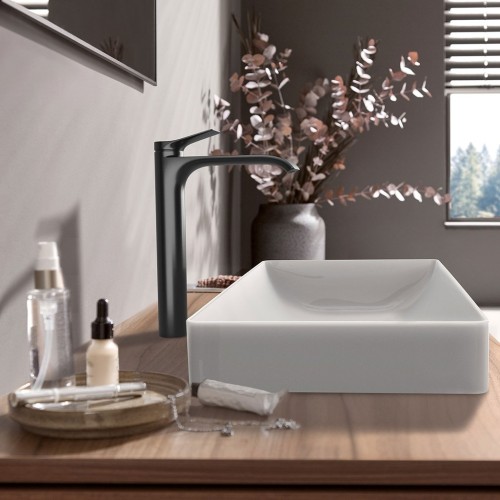 Висок смесител за мивка Hansgrohe Vivenis CoolStart, с изпразнител, черен-хром мат