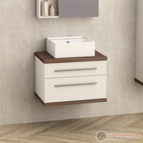 Шкаф за баня Inter Ceramic Ariia 60, 2 чекмеджета, 61×46×44 см, бял/дървесен декор