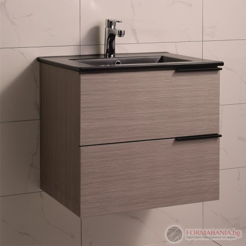 Шкаф за баня, с мивка Inter Ceramic Карол, 2 чекмеджета, 61×47×55 см, дървесен декор/черен мат