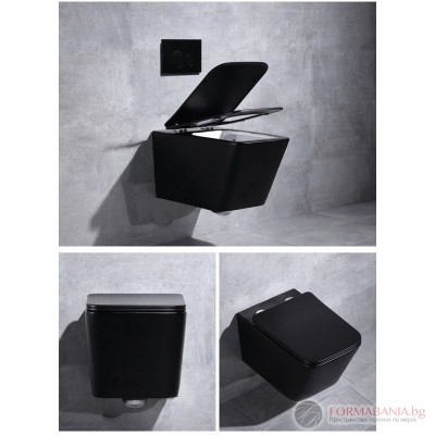 Inter Ceramic Rimless wall-hung toilet, soft-close seat, matte black