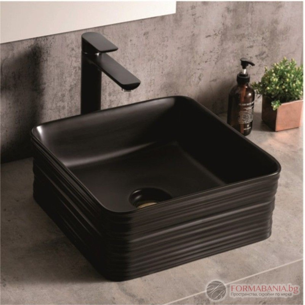 Мивка Inter Ceramic, квадратна, за монтаж върху плот, 39х39 см, черен мат