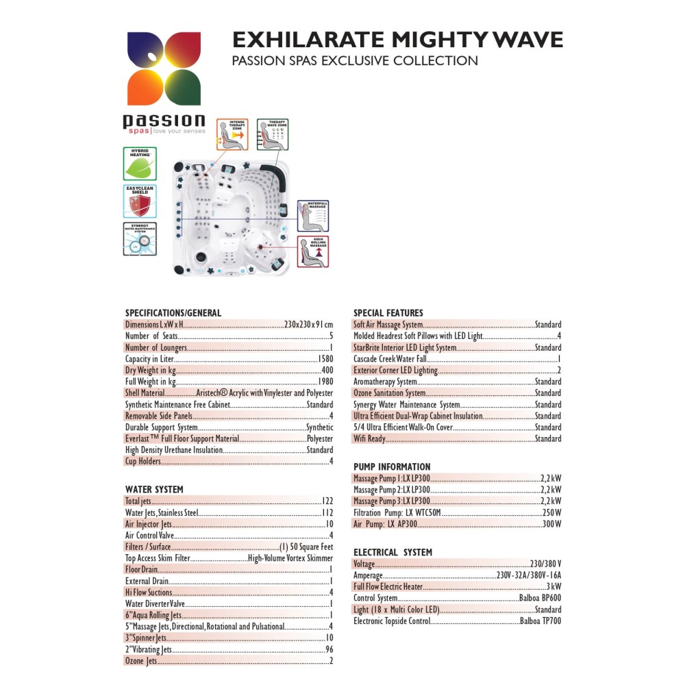 Passion Spa Exhilarate Mighty Wave Jacuzzi, 6 seats, Sterling White color (white and gray)