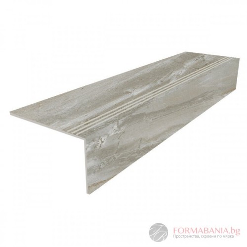 Qua Canyon Grigio porcelain step and riser set, 30x120 cm + 17x120 cm, matt