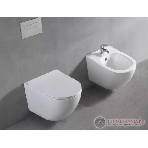 Окачена тоалетна Rea Carlo 48 Mini Rimless, с капак с плавно затваряне, 49.5×37×35.5 см, бял гланц