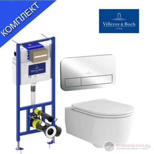 Комплект структура с бутон и окачена тоалетна Villeroy & Boch Soul, с тънка седалка с плавно затваряне, 37×53 см, бял гланц