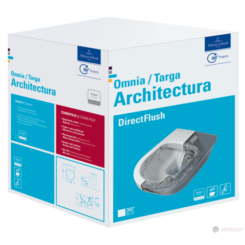 Комплект окачена тоалетна Villeroy & Boch Architectura DirectFlush, със седалка с плавно затваряне, 37x53 см, бял гланц
