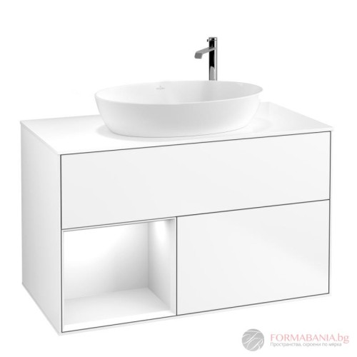 Шкаф за баня Villeroy & Boch Finion, с плот и LED осветление, 100×50×60 см, бял мат