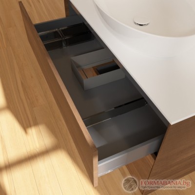 Шкаф за баня Villeroy & Boch Finion, с плот и LED осветление, 100×50×60 см, орехов фурнир