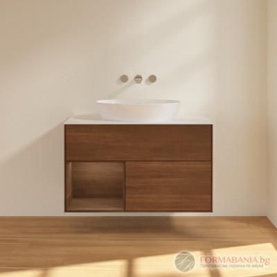 Шкаф за баня Villeroy & Boch Finion, с плот и LED осветление, 100×50×60 см, орехов фурнир