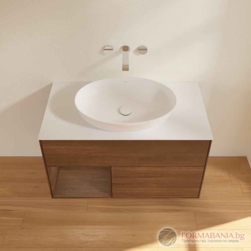 Шкаф за баня Villeroy & Boch Finion, с плот и LED осветление, 100×50×60 см, орехов фурнир