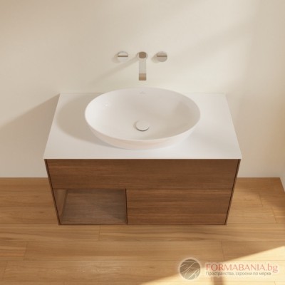 Шкаф за баня Villeroy & Boch Finion, с плот и LED осветление, 100×50×60 см, орехов фурнир