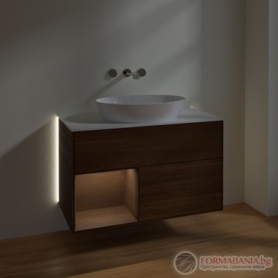 Шкаф за баня Villeroy & Boch Finion, с плот и LED осветление, 100×50×60 см, орехов фурнир